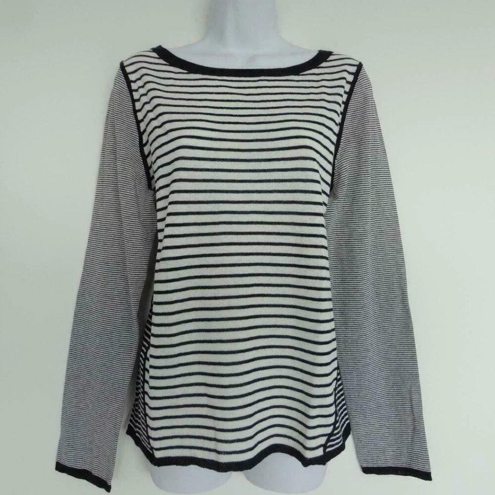 NWT TORY BURCH Cotton Blend Navy Ivory Stripe Kamila Sweater Top Large